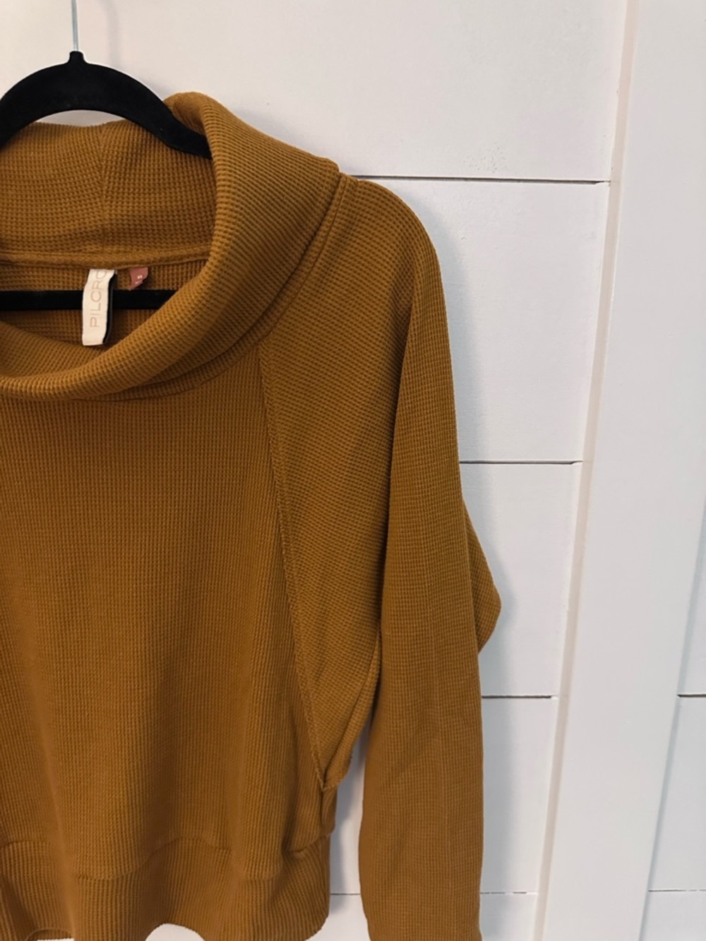 Anthropology XS Pilcro Angie mock neck cotton waffle knit yellow-brown tunic - Picture 5 of 13